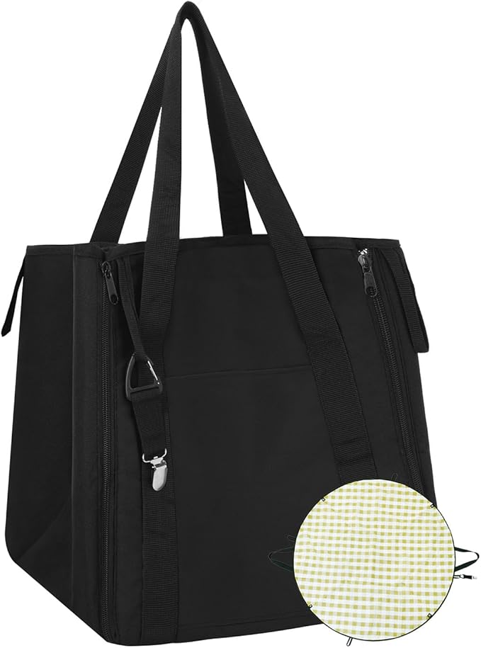 GRANNY SAYS 2-in-1 39¼”D Black Waterproof Picnic Blankets & Tote Bag, Medium Picnic Mat for Camping, Grass, and Park, Fold...