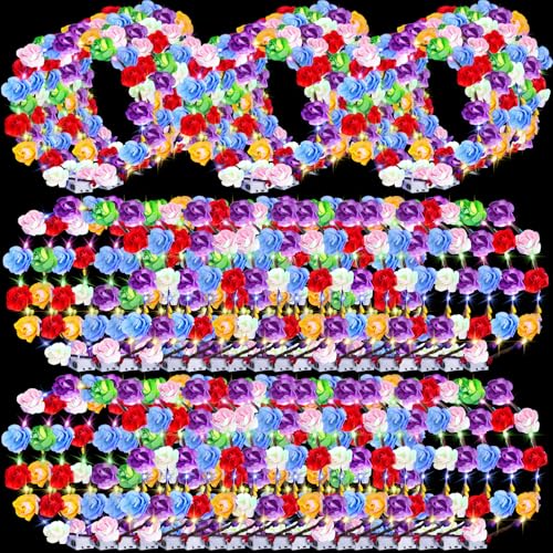 UZLU 80 Pcs LED Flower Crown Headband Glow Floral Wreath Crown for Women Light Up Flower Headband Glow in the Dark Hair Ac...