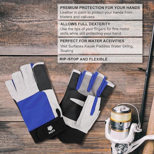 FitsT4 Sports Sailing Gloves 3/4 Finger and Grip Great for Sailing, Yachting, Paddling, Kayaking, Fishing, Dinghying Water...