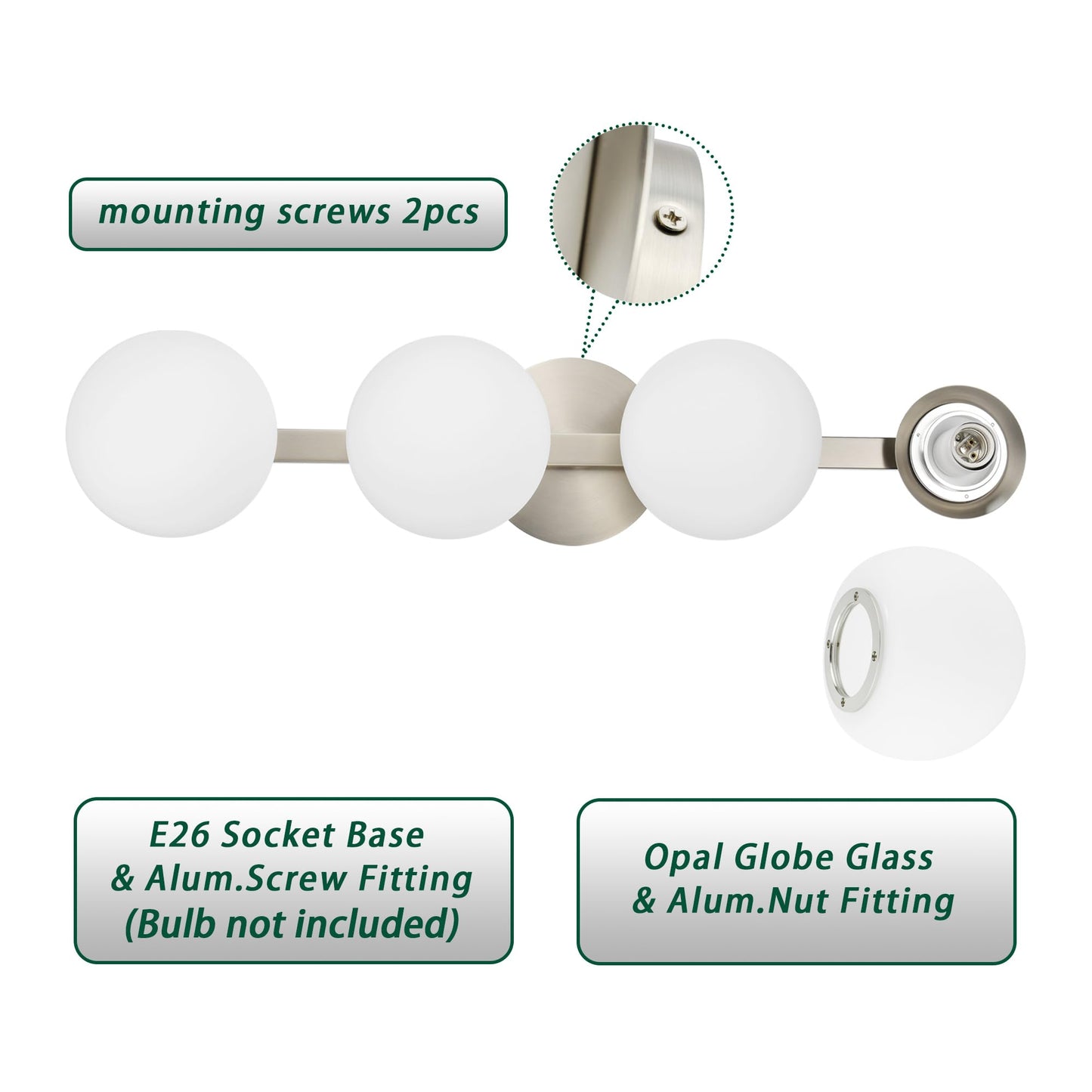 Hanaloa Bathroom Vanity Light Fixtures, Modern 4 Lights Globe Wall Sconce Lighting Brushed Nickel, Porch Wall Mount Light Fixture for Bathroom, Mirror Cabinets Hallway Stairs