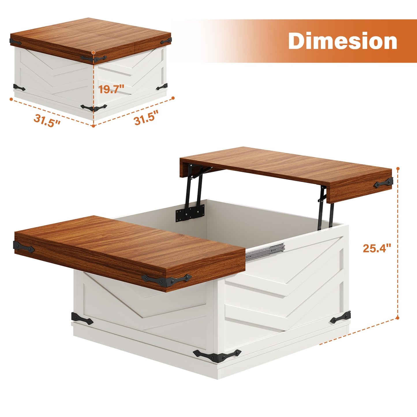 UNIQUITE 31.5'' Lift Top Coffee Table, Sliding Top Square Center Table with Large Hidden Storage Organizer, Multi-Functional Farmhouse Coffee Tables for Living Room, Bedroom, Home Office, White