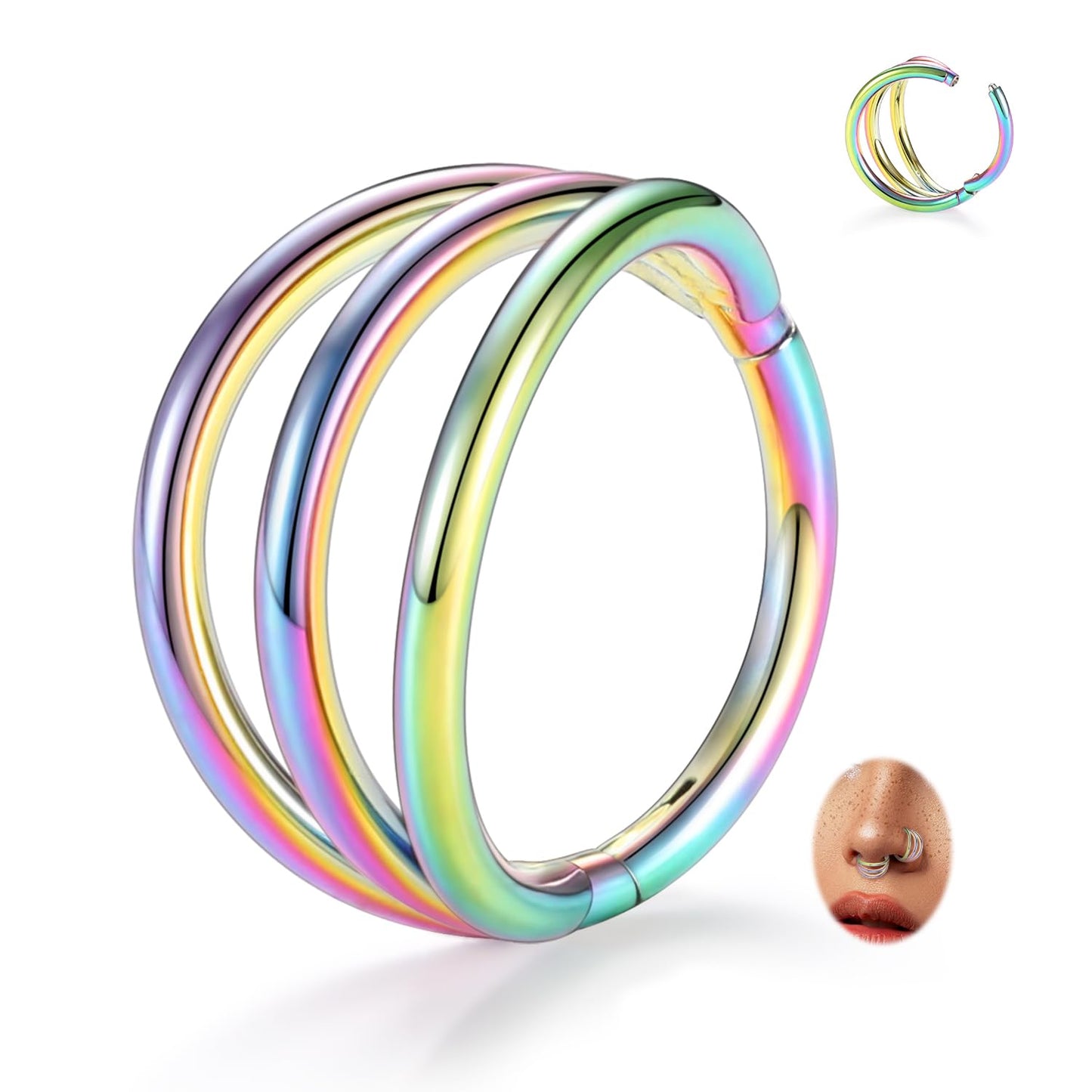 FUNLMO Triple Hoop Nose Ring 18G Septum Tragus Helix Conch Rook Daith Piercing Jewelry Cartilage Earring 316L Surgical Steel Lip
