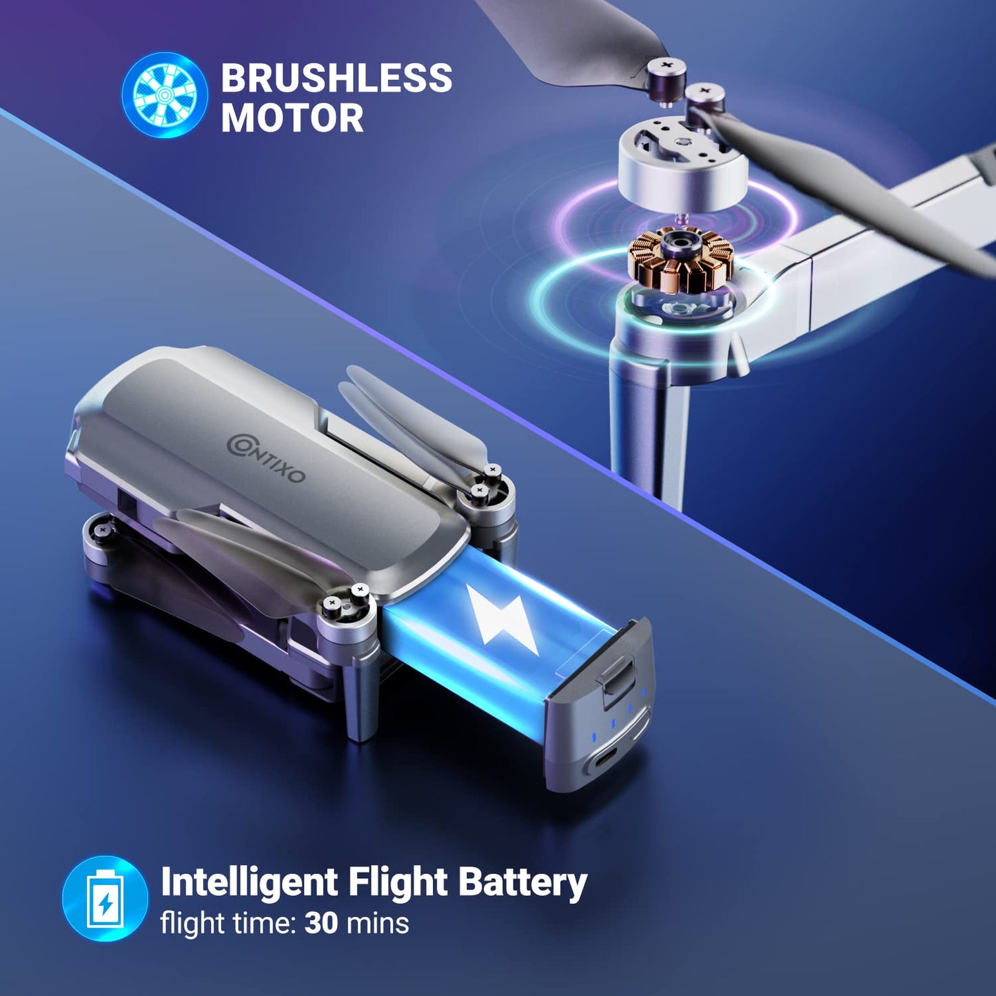 Contixo Mini GPS Drone With 4K Camera, 25 Mins Flight Brushless Motor, Way Point Orbit Mode, Follow Me RC Drones FPV Foldable Quadcopter For Beginner Adults Teenagers Kids