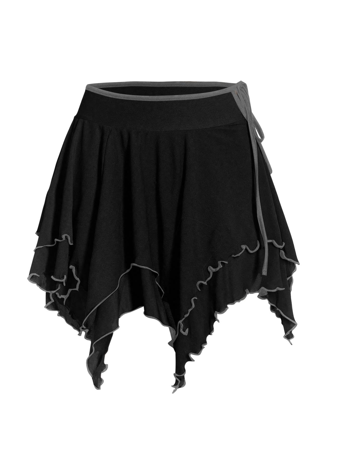 Verdusa Women's Renaissance Skirt High Waist Asymmetrical Hem Flowy Tierd Layer Fairy Gothic Skirts Black Small