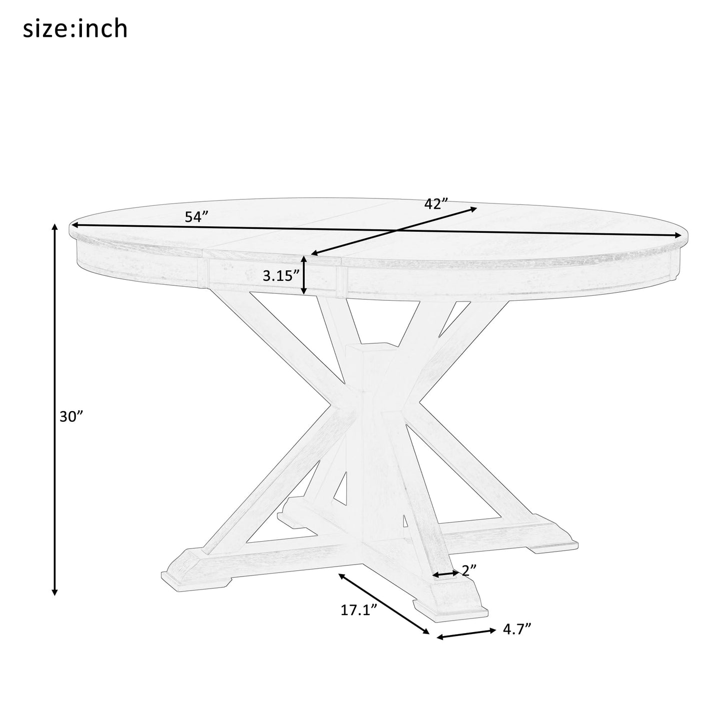 GDFStudio 42"-54" Farmhouse Extendable Dining Table for 4-6 with 12" Butterfly Leaf Round-to-Oval Top Cross-Base Legs, Kitchen & Dining Room Table, 300 lb Capacity, Space-Saving, Natural Wood Wash