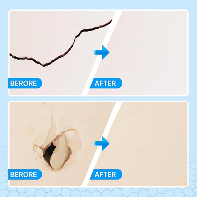 Wall Repair Patch Kit Upgraded Size, 8 Pcs 10/8 Inch Self Adhesive Pieces Aluminum Drywall Repair Kit, with Its Own Large Squeegee and Scraping, GMingZTong