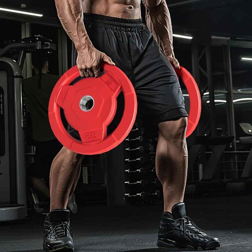 FAGUS H Color Coded 2-Inch Rubber Coated Olympic Grip Plate for Barbell,Solid Cast Iron Weight Plates for Strength Training,Weightlifting,Crossfit,Home Gym, 45LB Single
