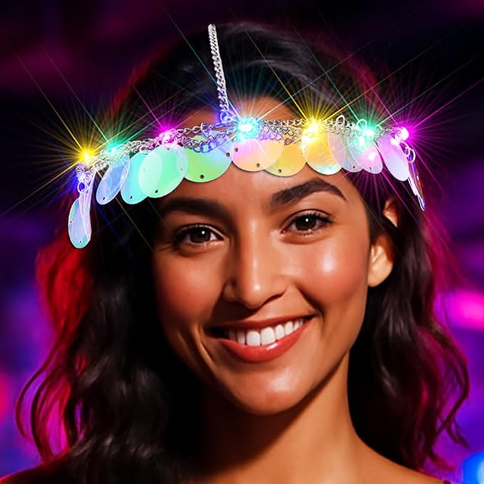 Sixexey Light Up Colorful Mermaid Headband LED Ocean Sequin Hair Accessories for Women