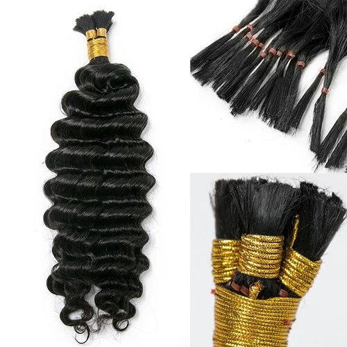 Pre-Divided Deep Wave Double Drawn Human Hair For Boho Braids Curly Bulk Human Hair No Weft For Braiding Human Hair Extensions 16inch 200g