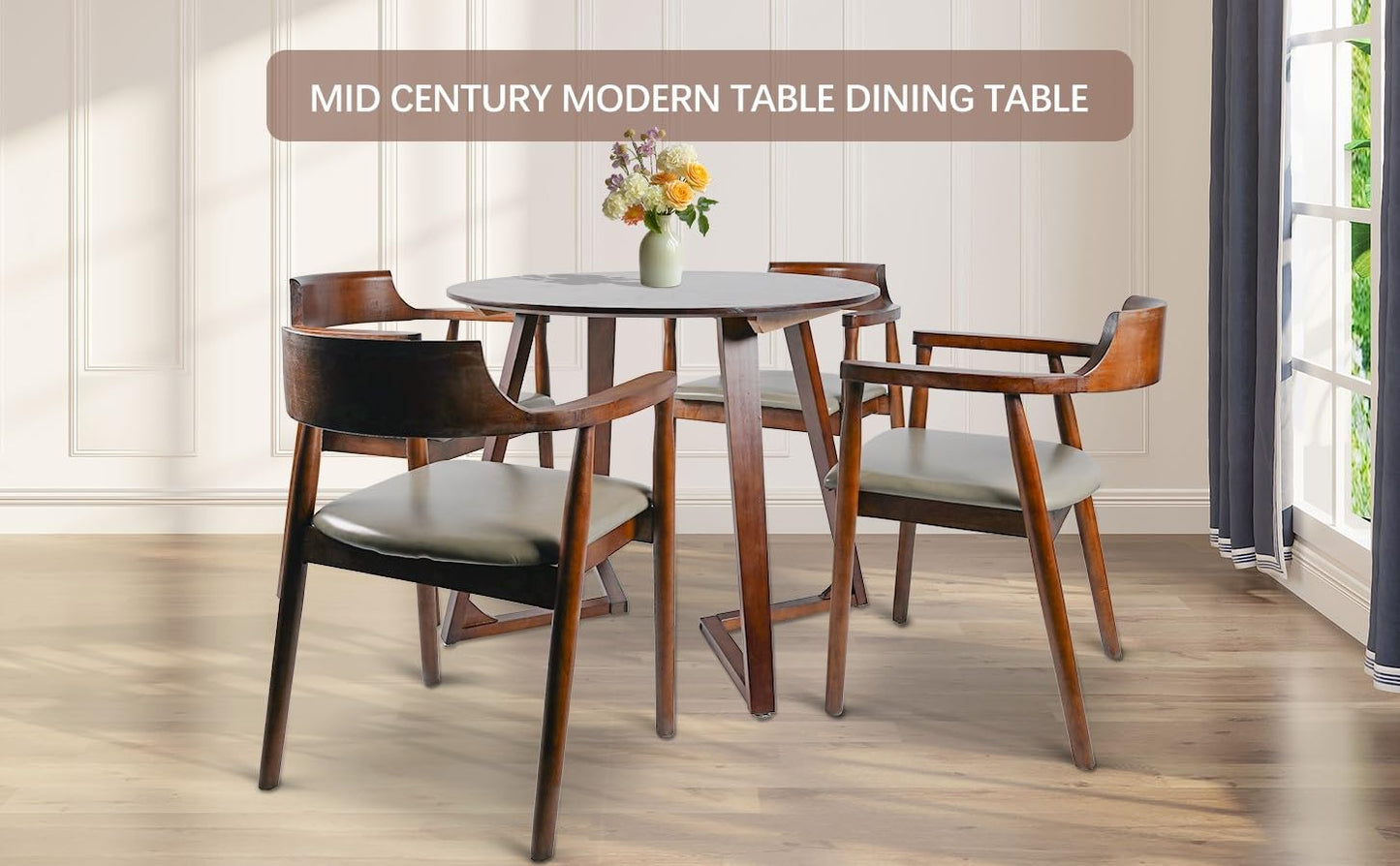 XOXUXOA 35" Round Dining Table - Solid Rubberwood Kitchen Table for Small Spaces, Modern V-Leg Design Seats 4, Walnut Wood Finish, Easy Assembly
