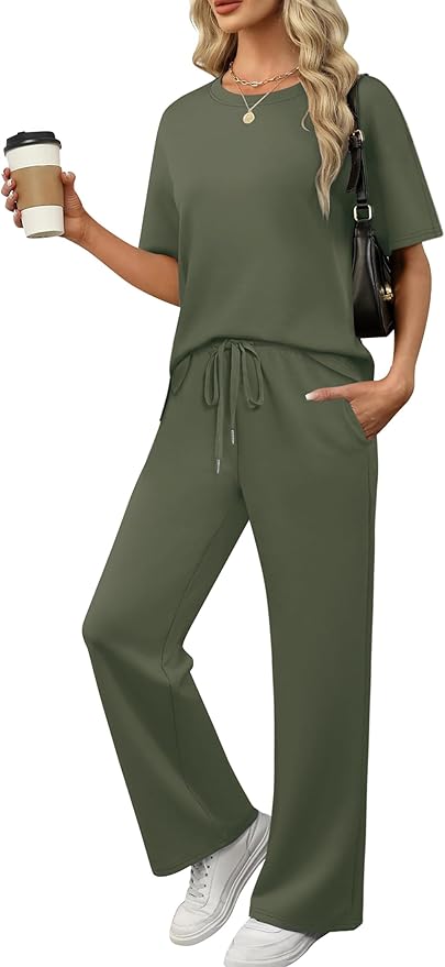 XIEERDUO Women's Side Slit Lounge Sets 2 Piece Travel Outfits Airport Tracksuit Oversized Wide Leg Loungewear S-3XL