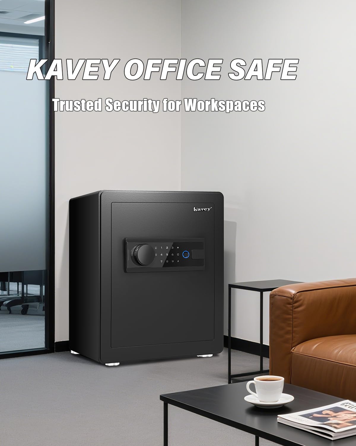 Kavey 2.0 Cub Biometric Safe Box, Fingerprint Safe with Backlit Touch Screen Keypad and Dual Alarm System, Steel Security Lock Box With Mute Function and LED Light, 12.59"D x 14.96"W x 17.72"H