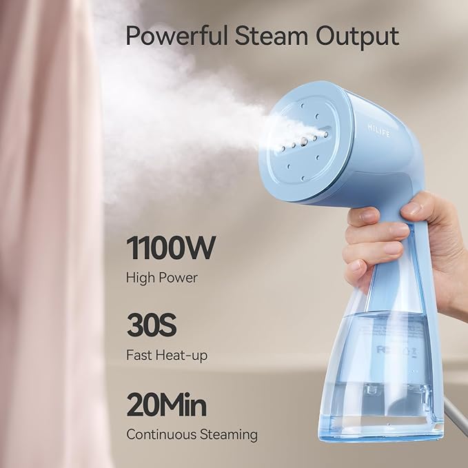 HiLIFE Steamer for Clothes, 1100W Clothes Steamer, Fast Wrinkle Removal with Large 300ml Tank, Ideal for All Fabrics, Easy to Use, Compact and Portable Travel Garment Steamer