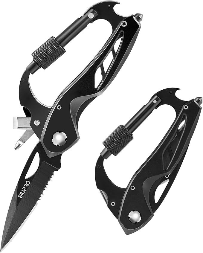 Multitool Carabiner Knife, Pocket Knife for Men with Bottle Opener, Window Breaker and Screwdriver, Tactical Survival EDC ...