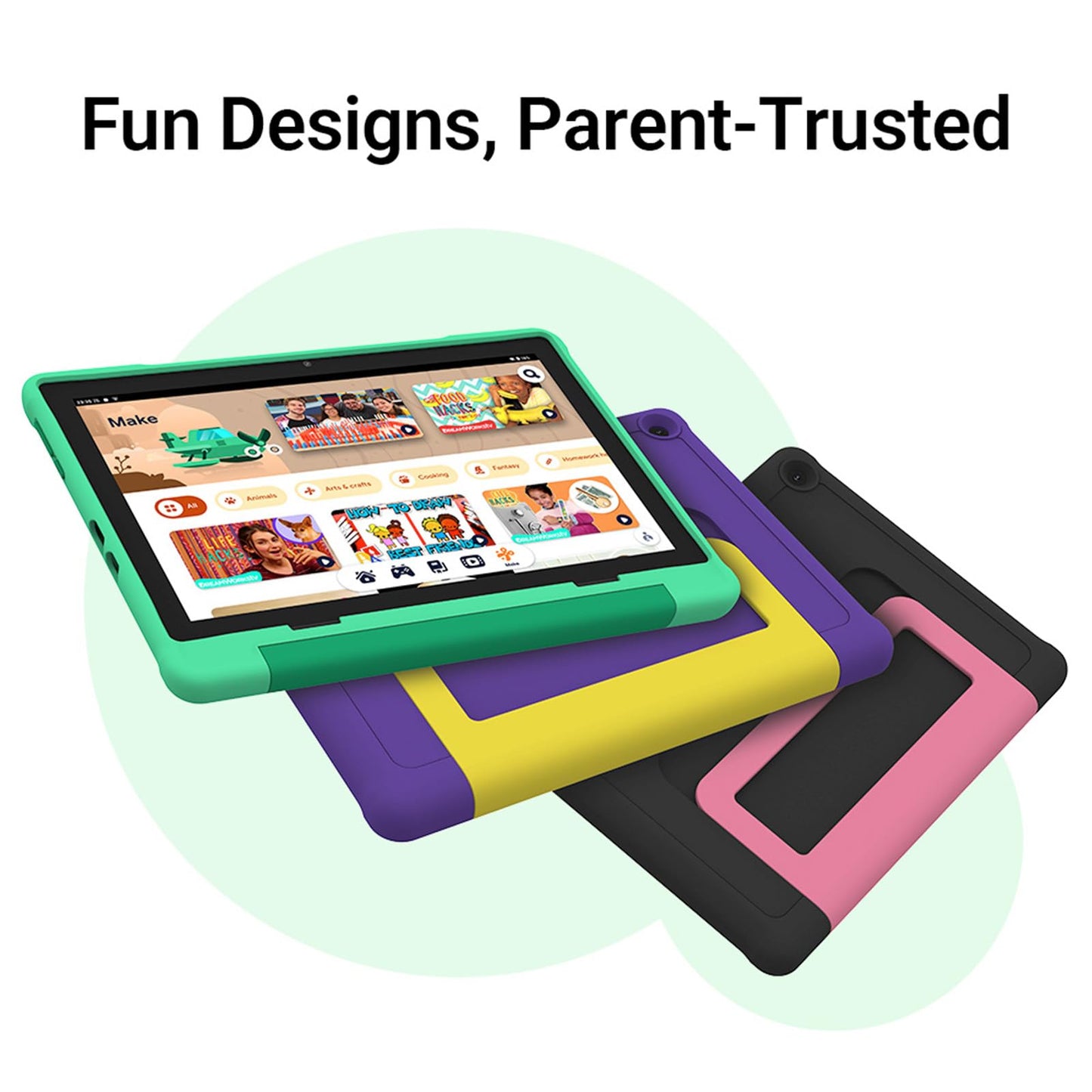 Apolomedia Kids Tablet, 10.1 Inch Hd Android 15, 64Gb Storage, 8Gb Ram, Eye Protection Mode, 10-Hr Battery, Parental Shockproof