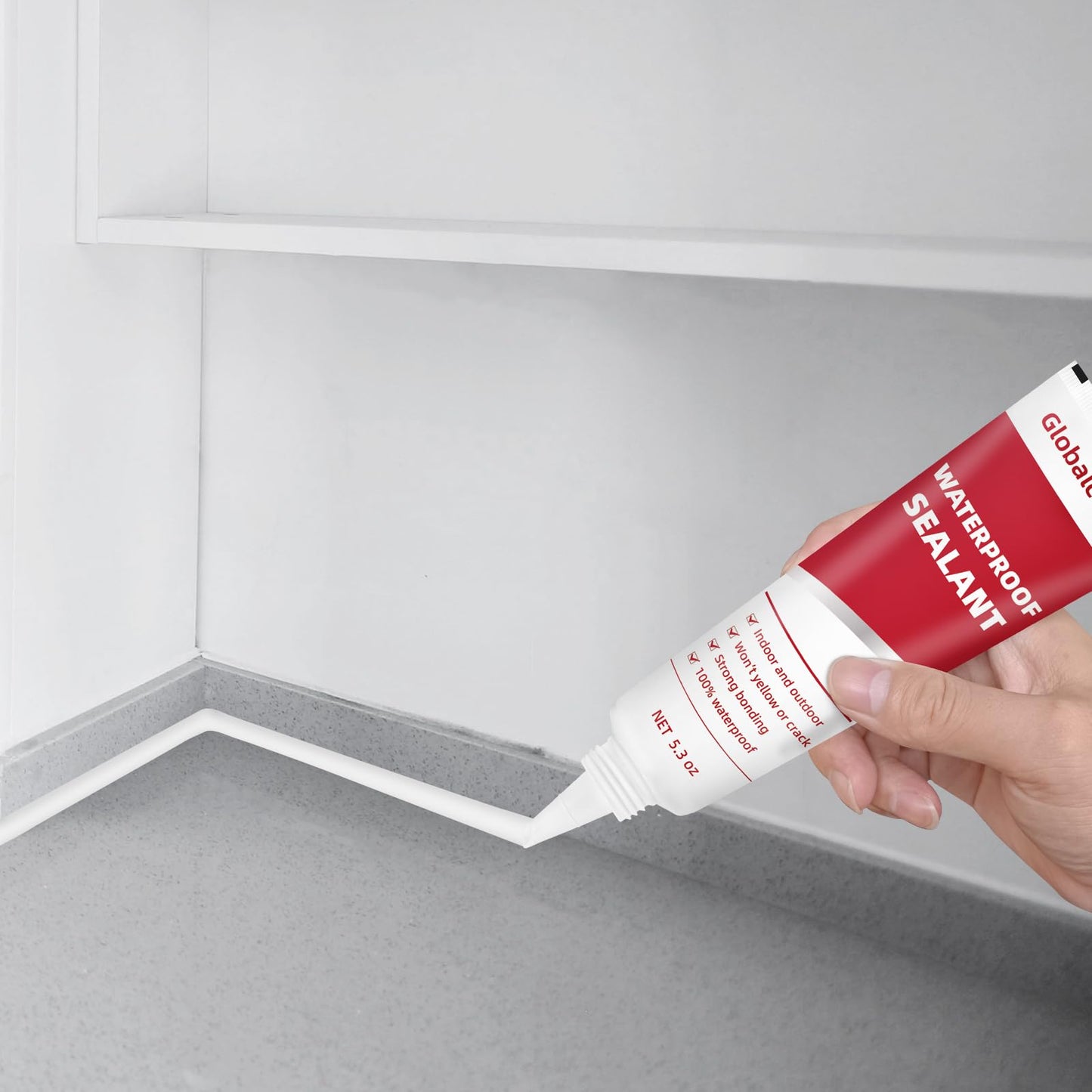Globalcom Advanced Silicone Caulk for Kitchen & Bathroom Waterproof Silicone Sealant for Interior and Exterior Use, Stronger Adhesion Shrink & Crack Proof - 5.3 oz White