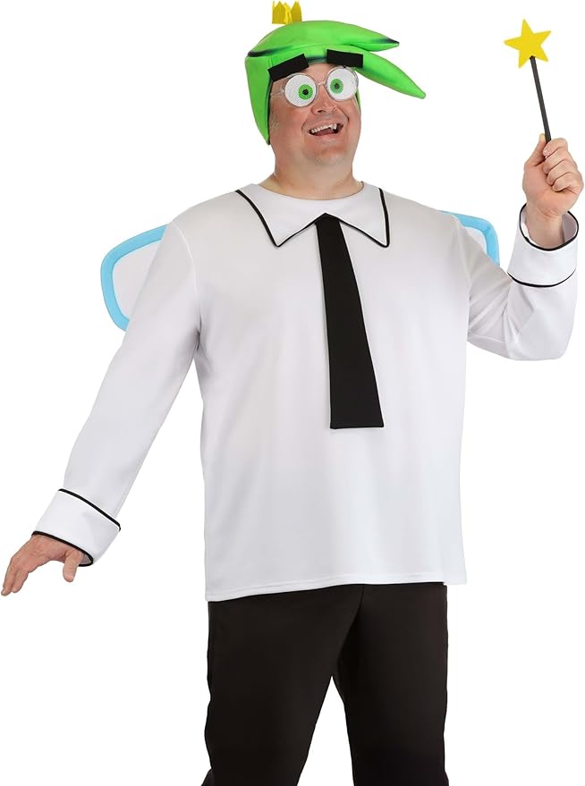 Mens Plus Size Fairly OddParents! Cosmo Costume with Headpiece, Glasses, Wand, & Wings - Halloween Cosplay
