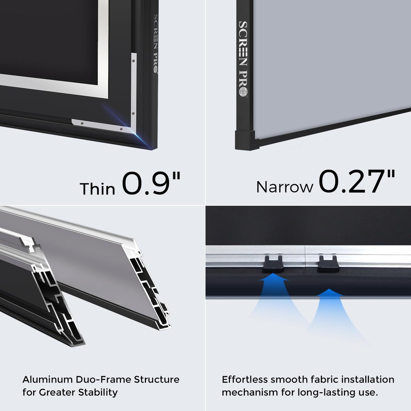 SCREENPRO Anti-Speckle Projection Fabric, 150 Inch Ultra-Narrow Bezel with Seamless 3C Fabric, for RGB Laser, UST, Dimly Light Home Theaters, Long Throw Triple Laser 4K/8K Resolution Projectors