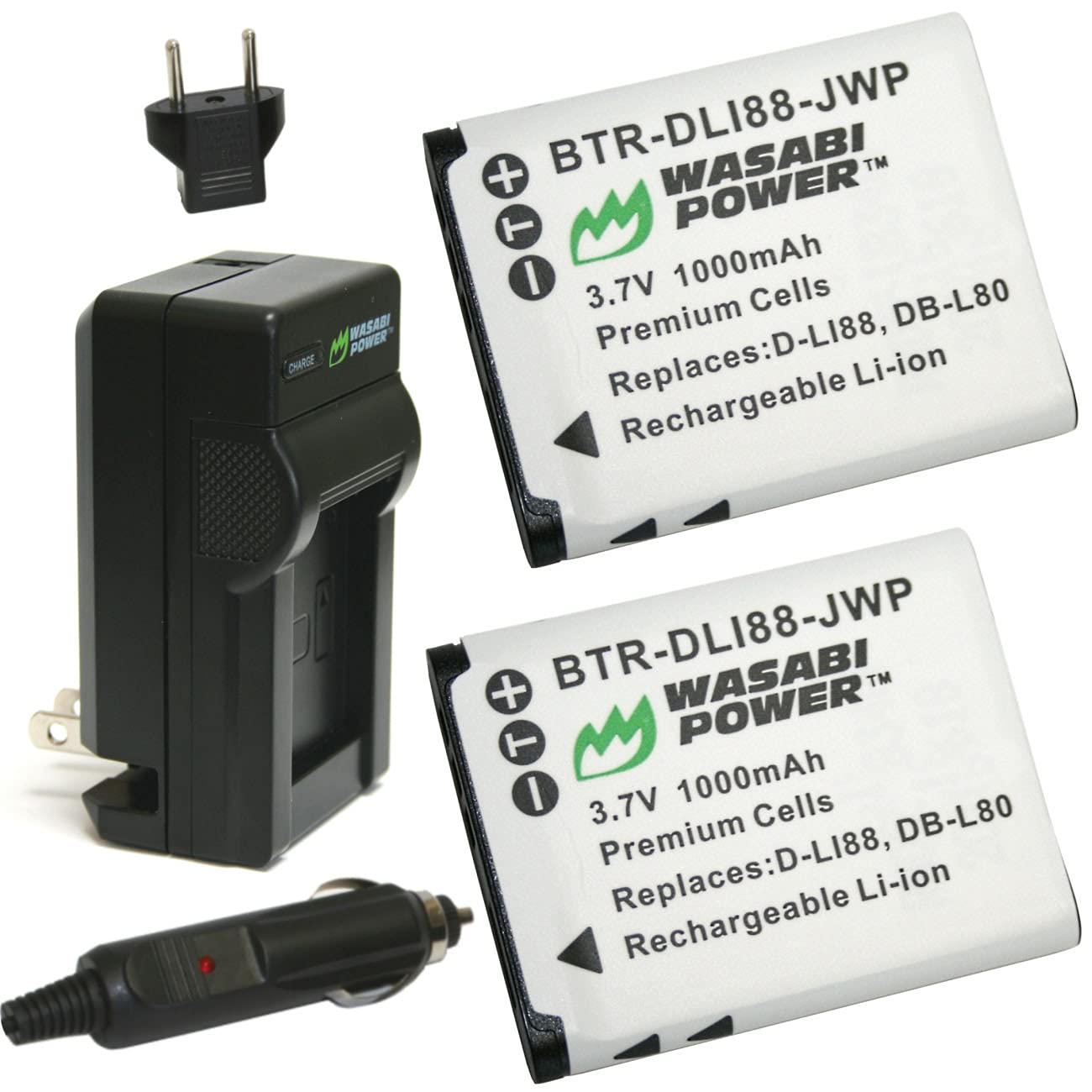 Wasabi Power Battery (2-Pack) And Charger For Pentax D-Li88, Optio H90, P70, P80, W90, Ws80