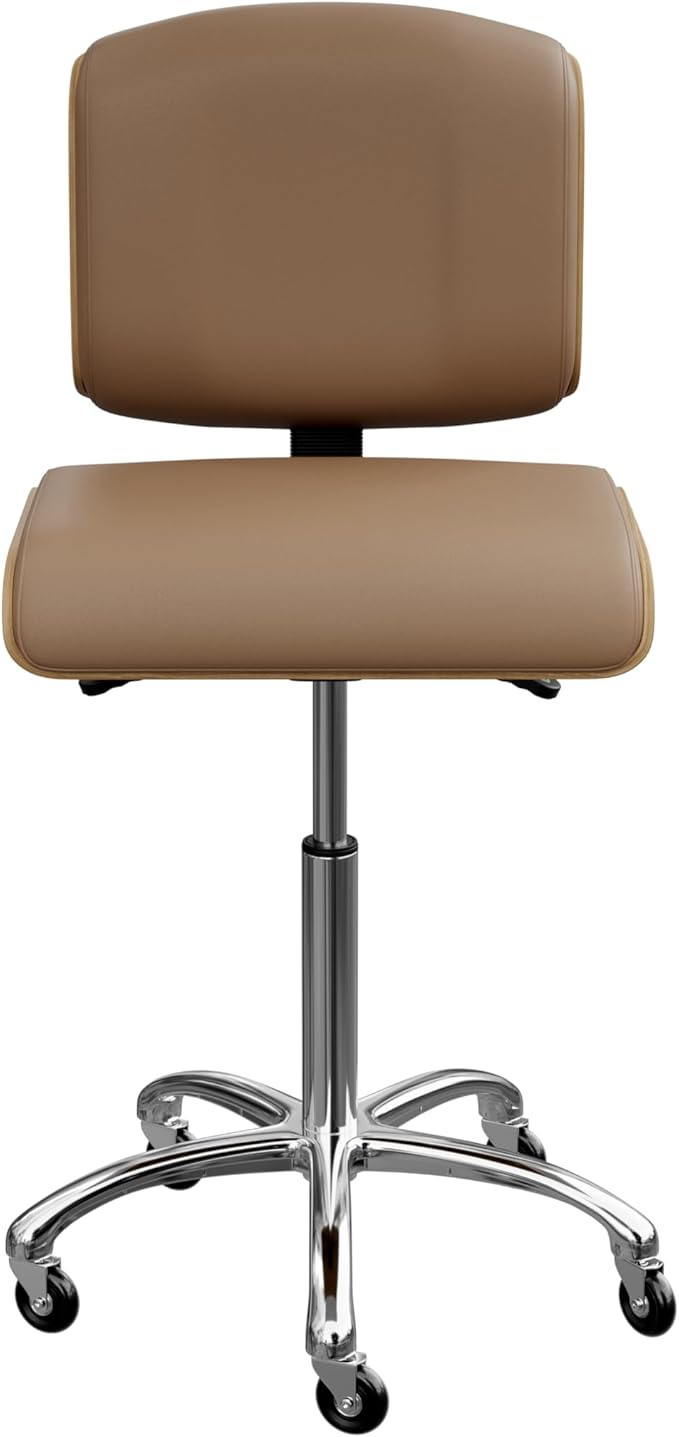 Spa Numa Bentley Beauty Esthetician Nail Salon Stool Rolling Chair with Adjustable Backrest, Flat Square Seat, Metal Bar, Vegan Leather Upholstery for Beauty Exam Office and Home - 1071 (Sand)