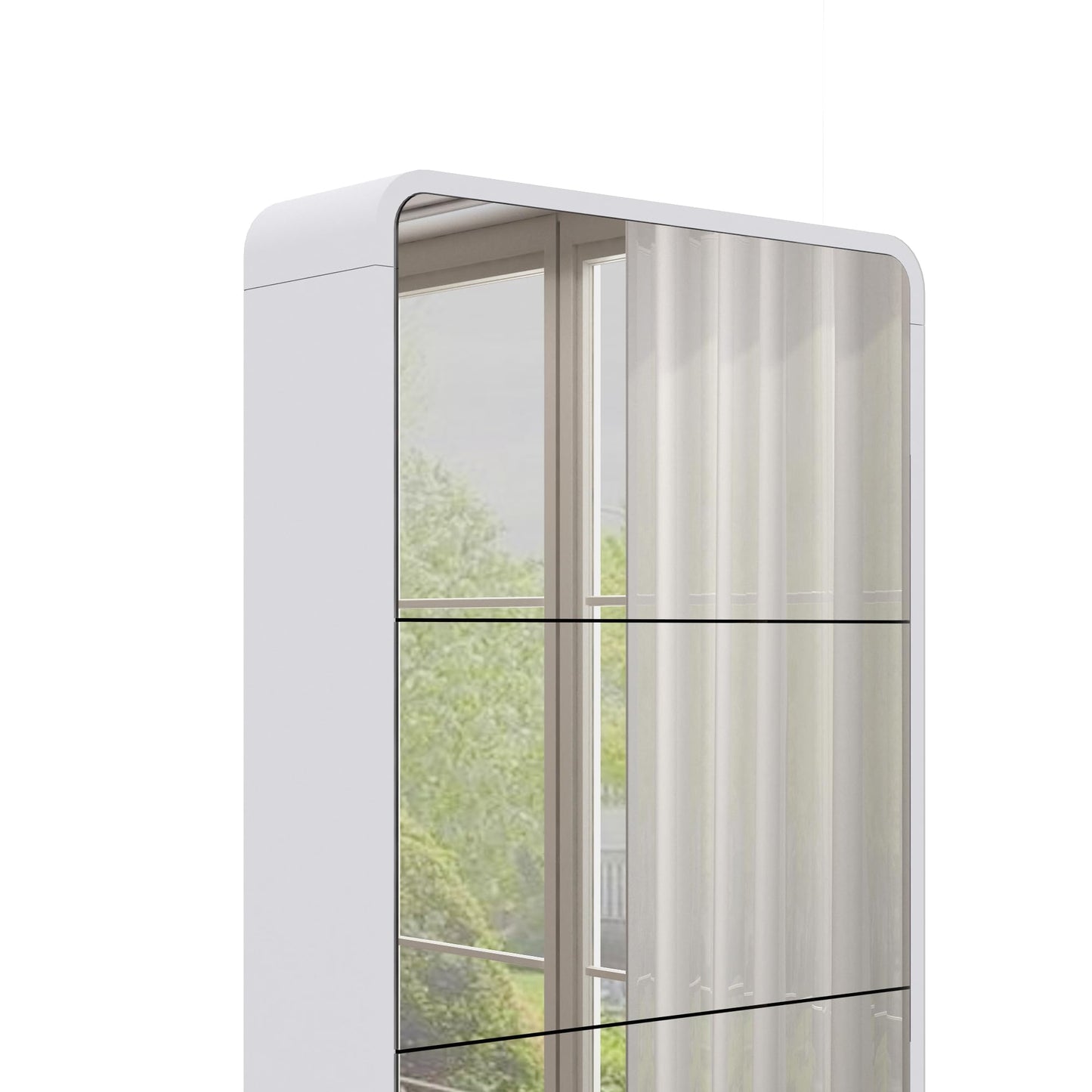 Slim Mirror Shoe Cabinet for Entryway, Narrow Freestanding Shoe Rack with Flip Drawers and Full-Length Mirror, Wood Shoe Storage Organizer for Living Room, Hallway, Closet, and Apartment, White.