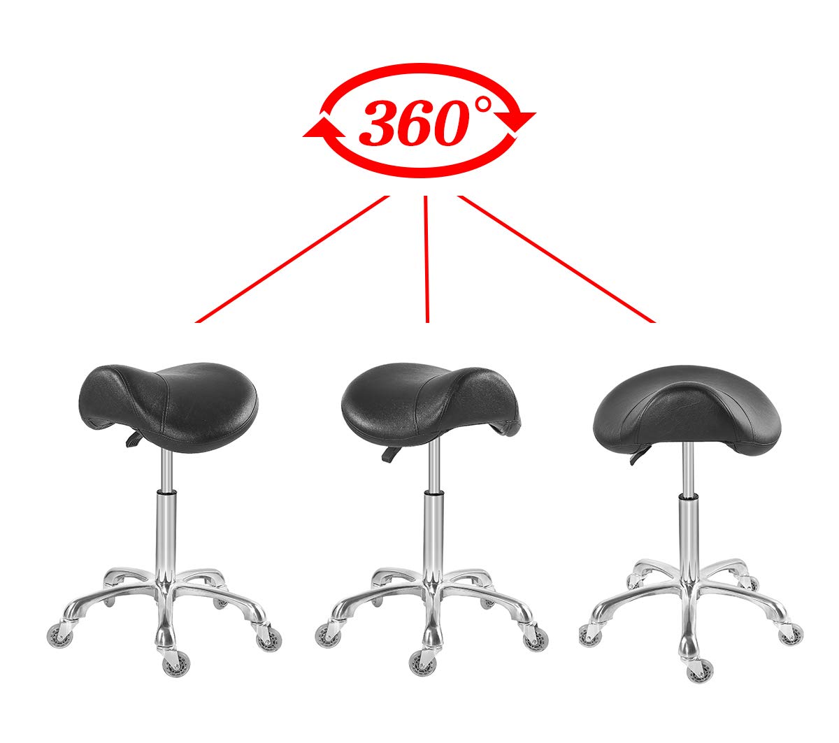 Antlu Saddle Stool Chair for Massage Clinic Spa Salon Cutting, Saddle Rolling Stool with Wheels Adjustable Height (Black)