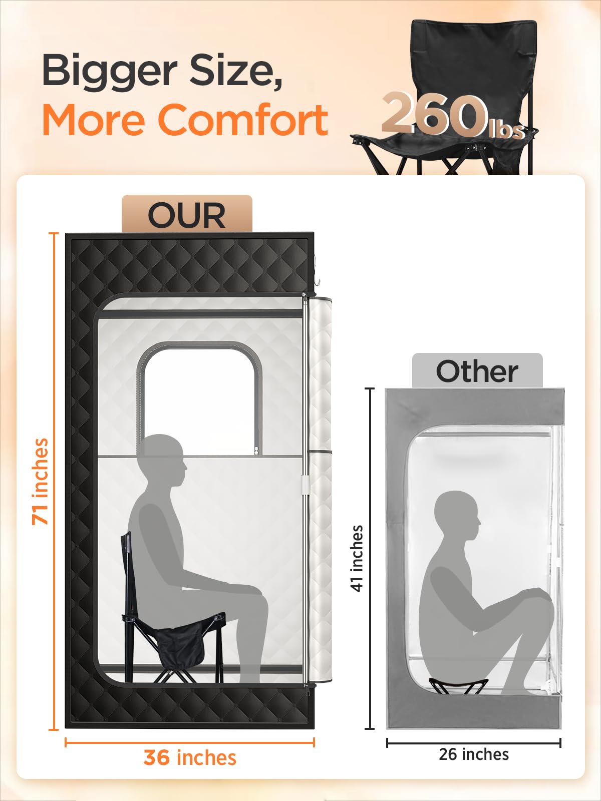 FREEYARE Sauna Box, Portable Sauna for Home, Personal Steam Sauna Tent with 1200W 3L Steamer Heater, 15 Levels, Remote Control, Foldable Chair, Cozy Size 36 * 36 * 71 inch-Black