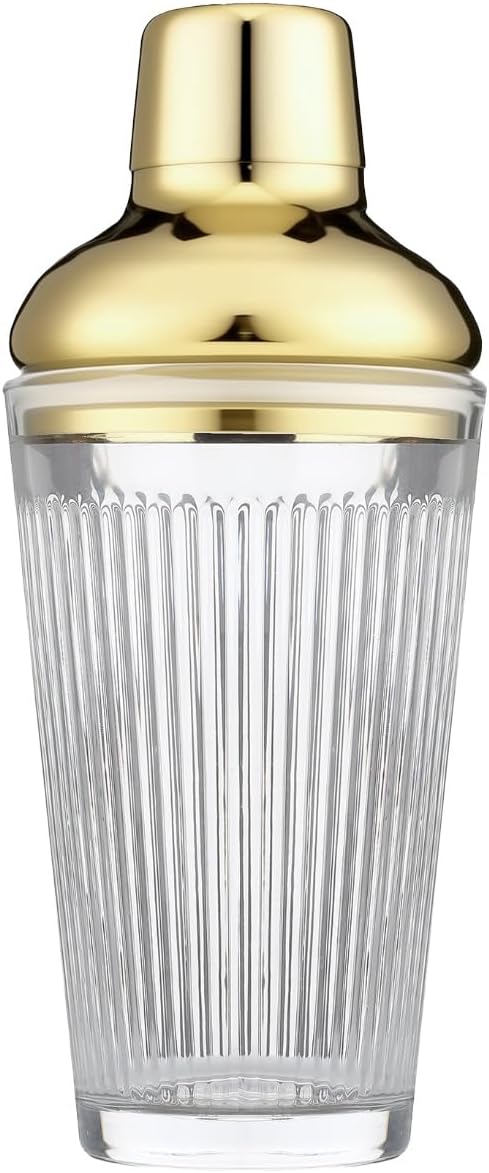 FayuuGem Glass Cocktail Shaker, Martini Shaker with Strainer for Bars, Whiskey, Cocktails 17oz (Gold)