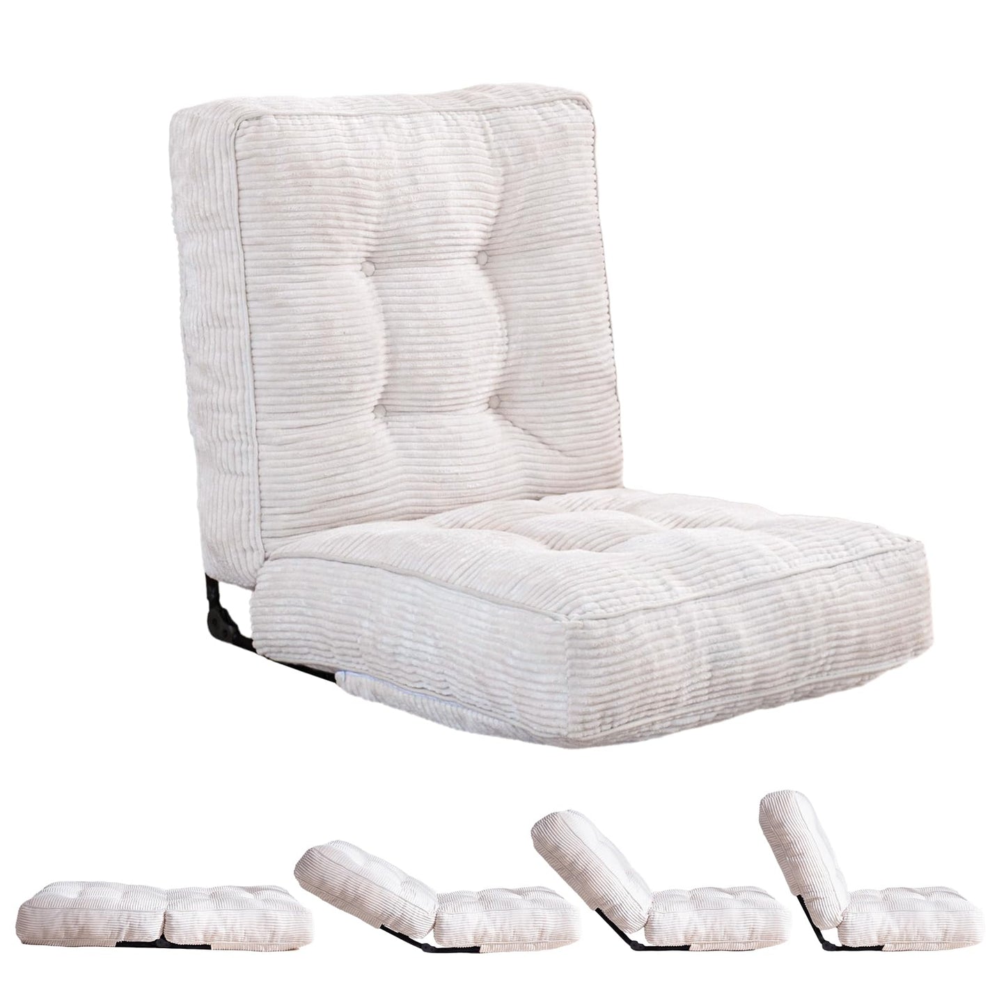 MAXYOYO Adjustable Floor Chair with Back Support, Gaming Floor Meditation Chair with Tufted Cushion, Adults Lounge Couch Folding Sofa Seat for Reading Meditating Sleeping, Beige