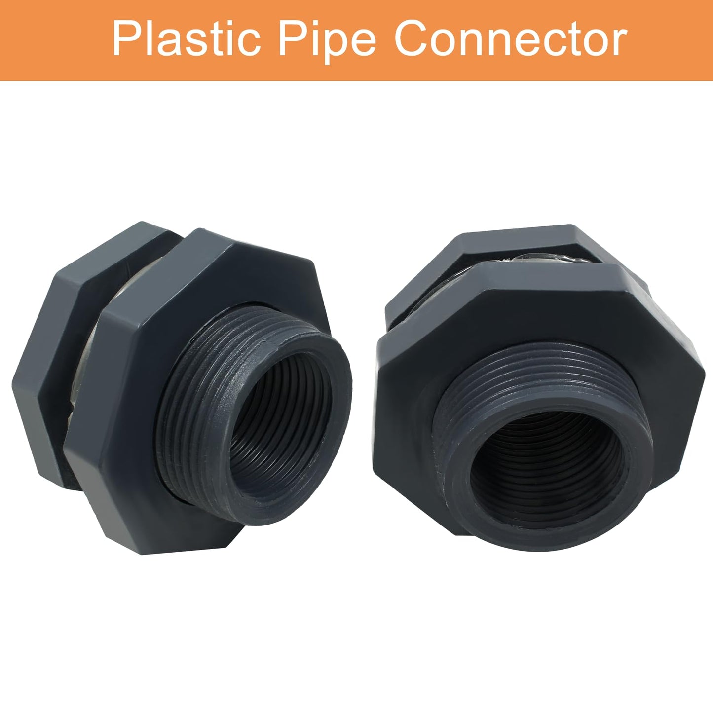 Suiwotin 2pcs NPT1 PVC Bulkhead Fitting, 1 Inch Plastic Water Tank Connector Threaded Thru-Bulk Pipe Fittings for Rain Barrels, Aquariums, Bucket Hose Adapter, Ponds, Pools