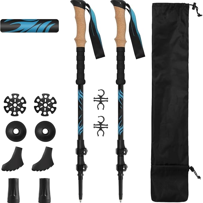 Carbon Fiber Trekking Poles, Ultralight with Metal flip Lock, Cork EVA Grip, Telescopic Recyclable, for Hiking, Nordic Ski...