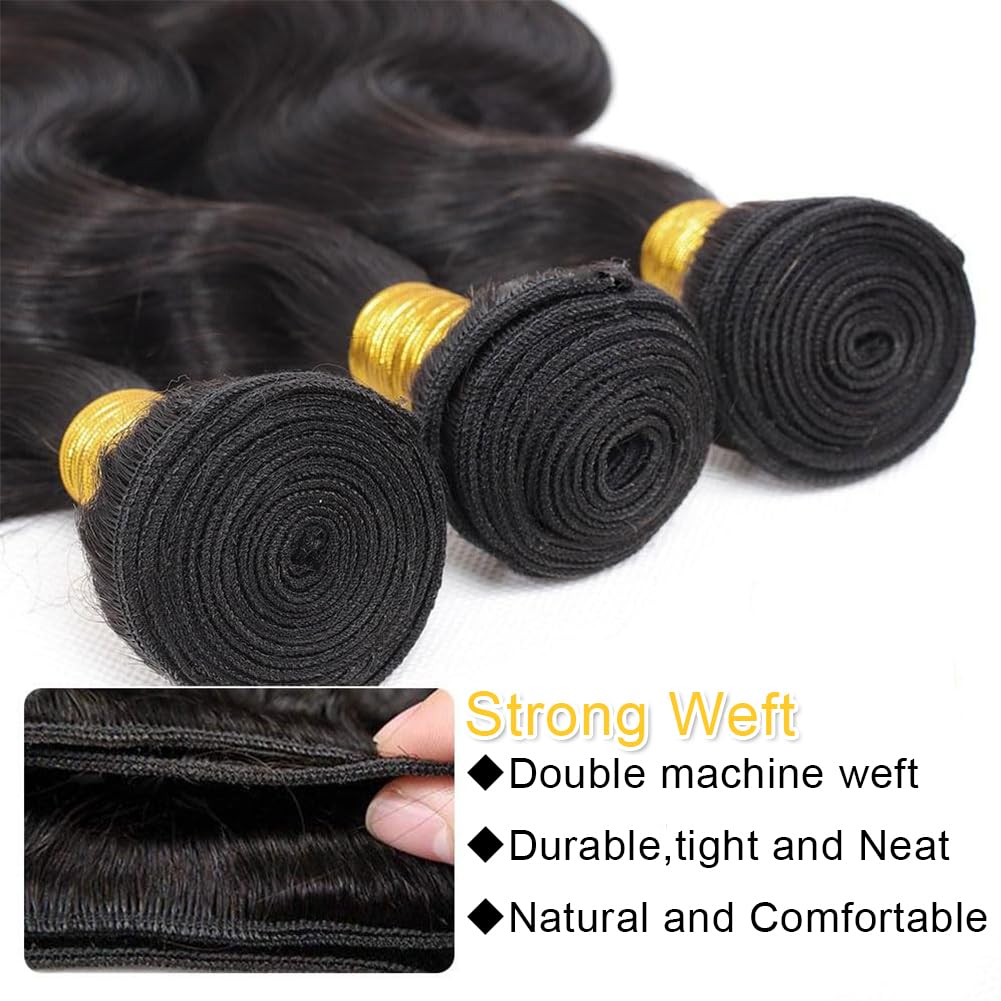 Asxdovig 12A Human Hair Bundles 20 Inch Body Wave Bundles Human Hair 100% Unprocessed Brazilian Virgin Hair Real Natural Black W