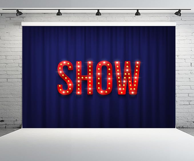 CHNYWORK 5x3ft Night Show Backdrop Blue Curtain Sparkling Bulbs Red Night Lights Dancing Music Party Singer Background Tal...