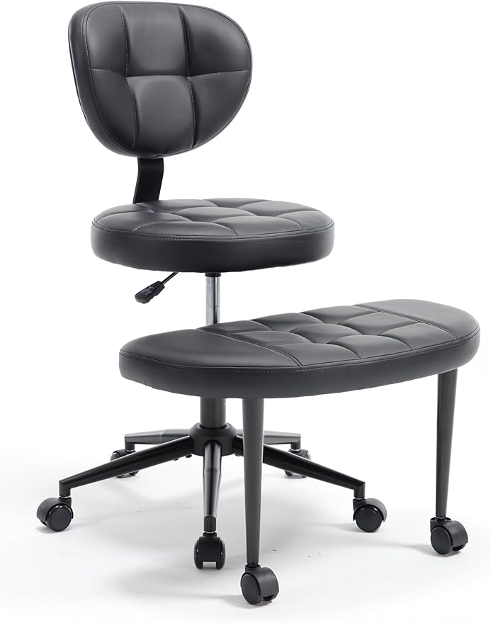 Czoluxo Ergonomic Cross-Legged Kneeling Chair with Wheels - Adjustable Height Yoga Desk Chair with Lumbar Support, Wide Crisscross Chair, Meditation Chair, for Office/Study Room with ADHD (Black)