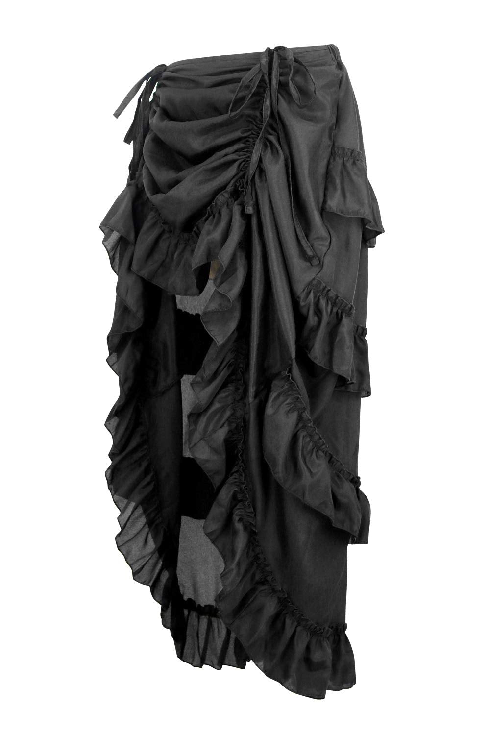 Charmian Women's Steampunk Gothic High Low Ruffle Cyberpunk Skirt Black Small