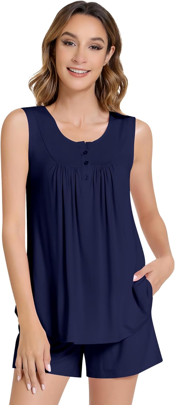 NACHILA Pajamas for Women-Viscose from Bamboo, Ribbed Racerback Tank Top Sexy Split Shorts Pajama Sets Cooling Sleep Cami Pjs