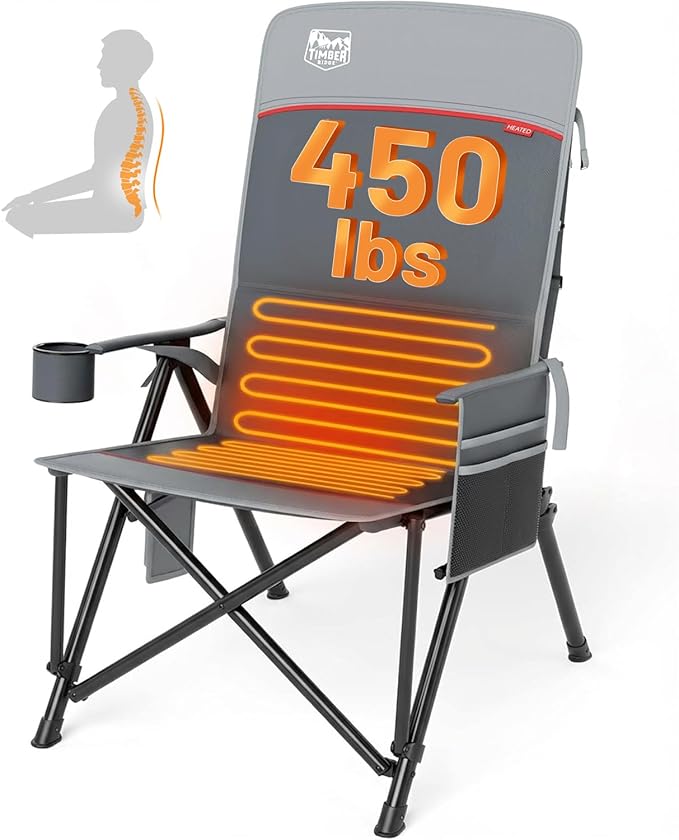 TIMBER RIDGE Oversized Heated Camping Chair with Lumbar Support, Portable Folding Chair Heavy Duty for Adults Supports 450...