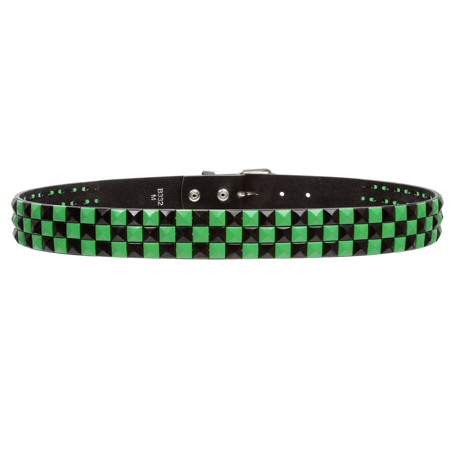 Snap On Punk Rock Black & Green Star Studded Checker Board Leather Belt, Black/Green | xs 27"-29"