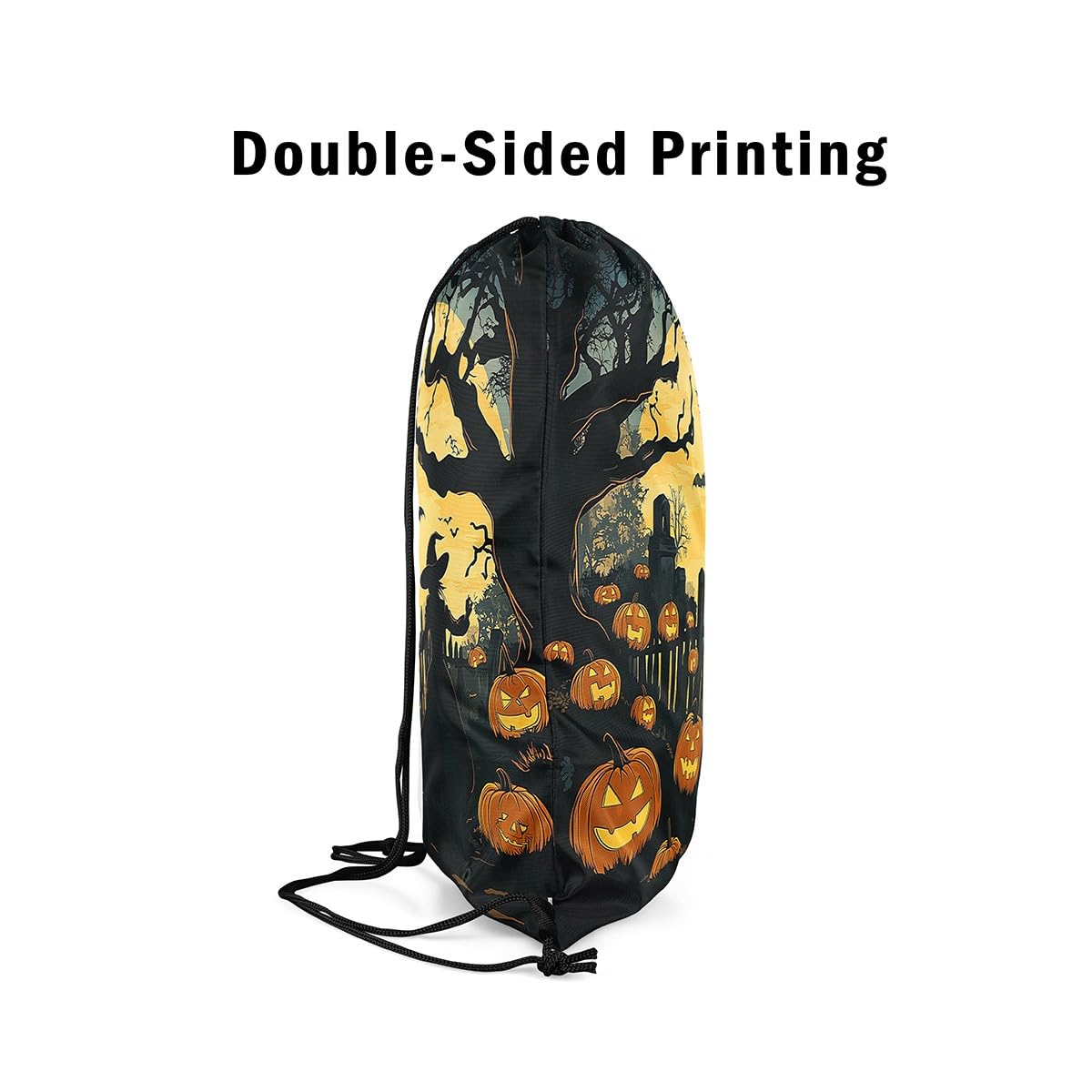 Halloween Style Drawstring Backpack Pumpkin Lantern Moon String Bag Shoulder Bags Gothic Style Drawstring Bags for Picnic Gym Sport Travel
