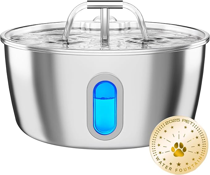 Cat Water Fountain Stainless Steel - 3.2L/108oz Pet Water Fountain for Cats Indoor - Automatic Pet Watering Dispenser (1 F...