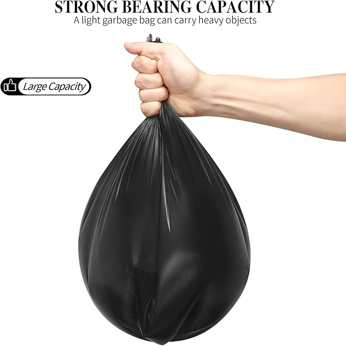 5 Rolls Small Trash Garbage Bags, 4 Gallon Strong Thin Material Disposable Kitchen Garbage Bags, Durable Plastic Trash Bags for Office Home Bedroom Garden Waste Bin, 200 Counts (Black)