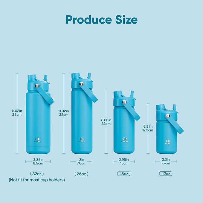 ENCOOL Insulated Water Bottle with Straw Stainless Steel Water Bottle, Leak-Proof, BPA-Free, Double Wall Vacuum Keeps Cold for 24 Hours for Sports, Travel, School (32 oz, Azure Blue)