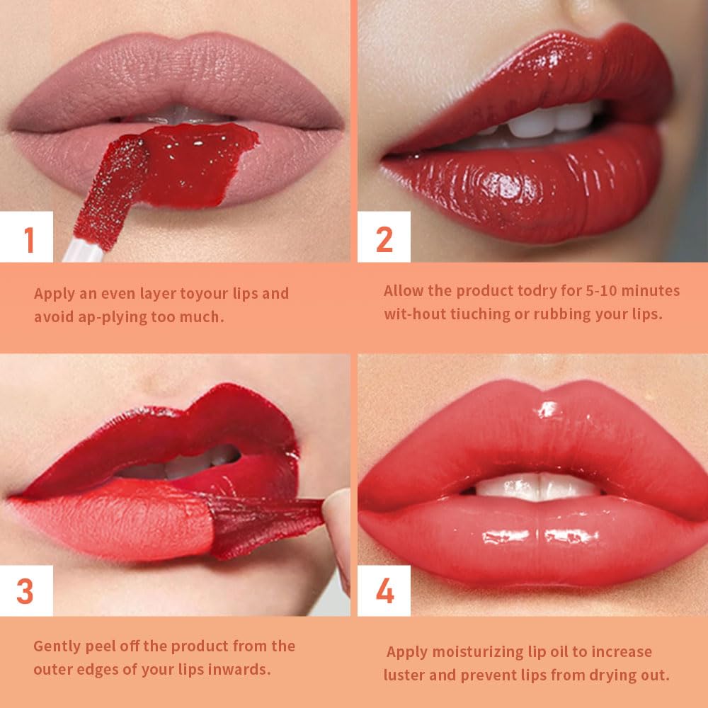 2Pcs Peel Off Lip Gloss Tattoo and Lip Oil 2-in-1, Lip Stain Peel Off Masque - Peel Off Lip Tint ,Long Lasting Waterproof Transf