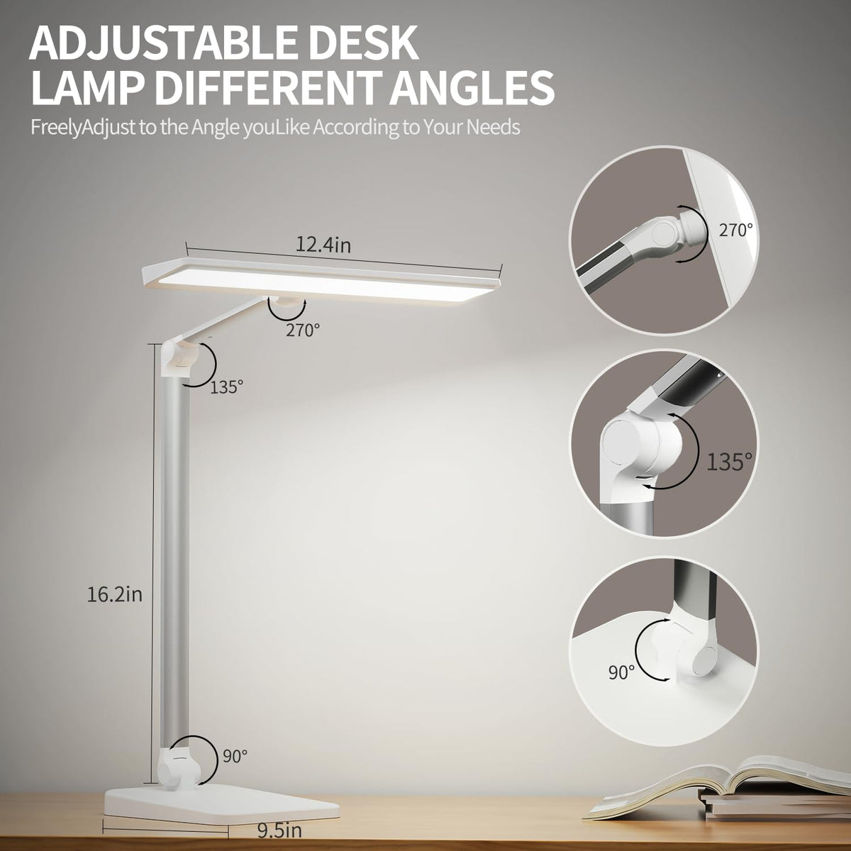 LED Desk Lamp for Office Home, 23W 1000LM DC Adapter Table Lamp with USB A+C Dual Charging Port, Eye-Caring Desk Light 3 Brightness Lamp for Reading, Study, Workbench, Crafting, Sewing, Puzzle