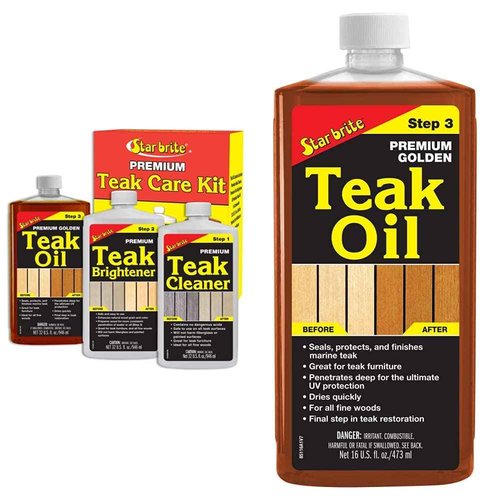 STAR BRITE Teak Kit - Restore Decks, Patio, Outdoor Furniture, Boats & Fine Wood - Marine Grade Teak Cleaner & Brightener Set & Premium Golden Teak Oil - Sealer, Preserver & Finish - 16 OZ
