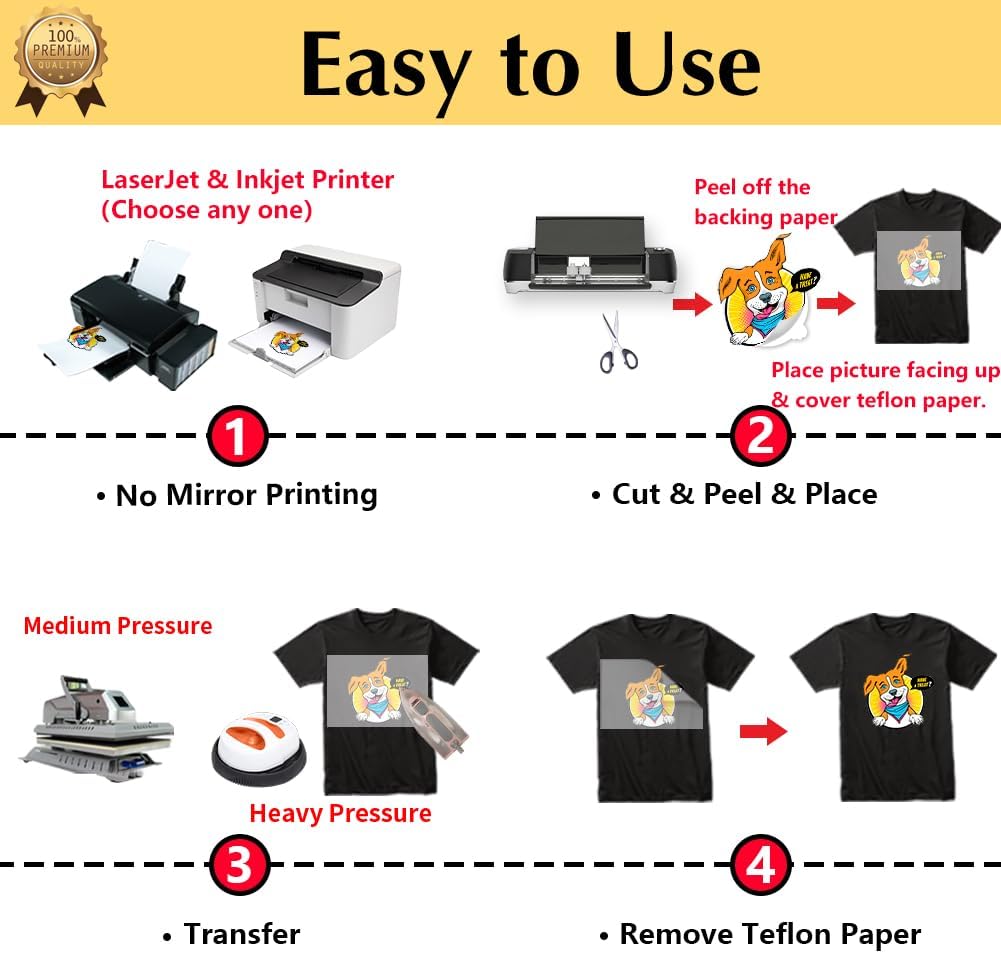 TransOurDream Tru-Heat Transfer Paper for Inkjet & Laserjet Printer (30 Sheets, 8.5x11", Dark 3.0) Printable HTV Heat Transfer Vinyl for T Shirts Iron on Transfers for Dark Fabrics (D3-33)