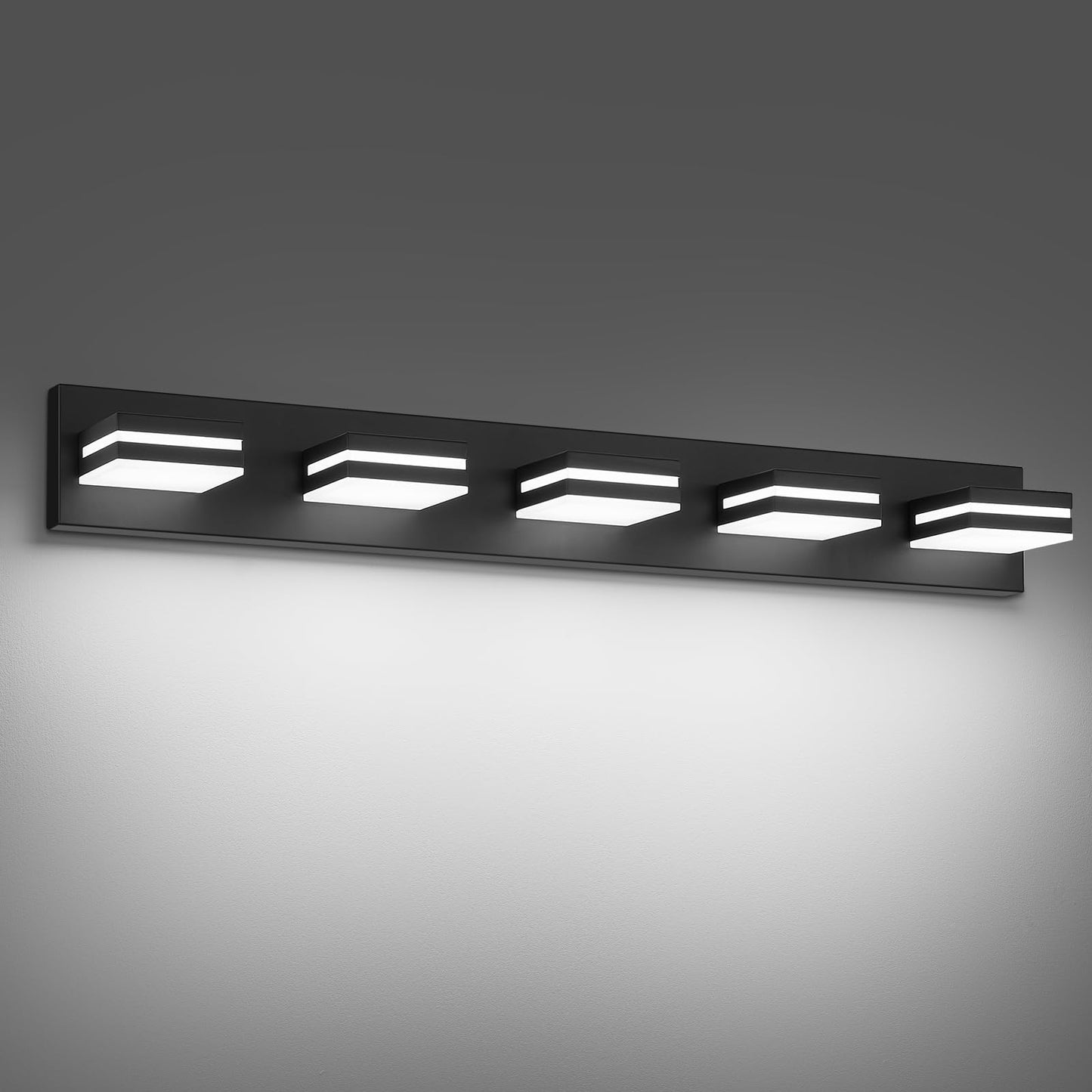 JZEKVN Modern LED Bathroom Lights Fixtures(5-Light),Metal Black Acrylic Wall Lighting,Vanity Lights for Bathroom Over Mirror(6000k 34in)