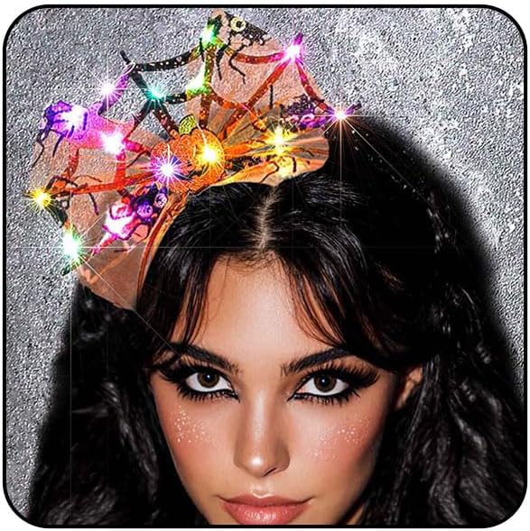 Uranian Light Up Halloween Headbands Cobweb Hairbands Led Bow Hair Hoop Flashing Pumpkin Ghost Headband Glowing Festival P...