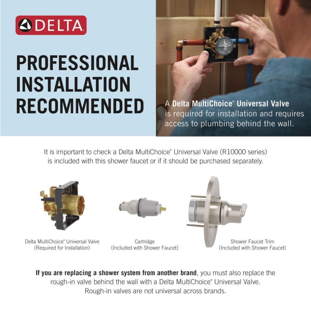 Delta Faucet Modern Raincan Square Single-Function Shower Valve Trim Kit Black, Shower Faucet Set, Rainfall Shower Head Black, Delta Shower Trim Kit, Matte Black T14268-BL-PP (Valve Not Included)