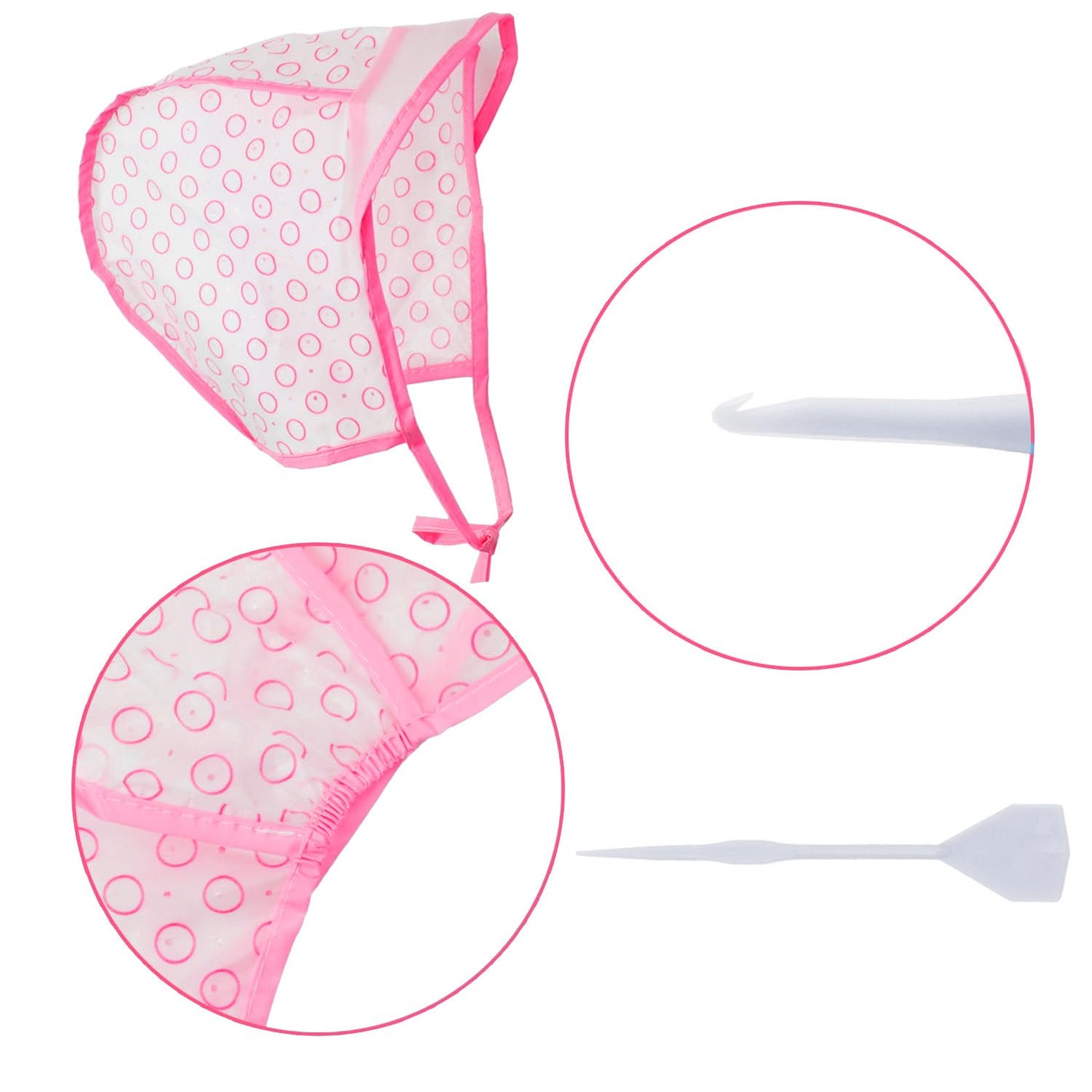 Hair Highlighting Cap, Pink Hair Coloring Frosting Dye Kit with Plastic Crochet Hook for Salon DIY Hair Dyeing Hairdressing